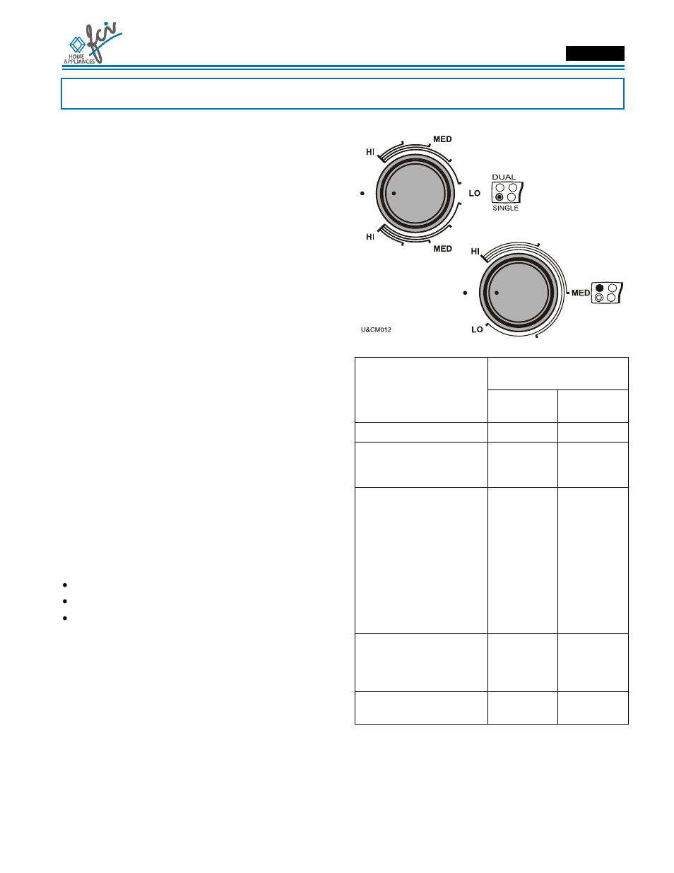 Use & care manual, Element and control setting | FCI Home Appliances ECCB 36 User Manual | Page 8 / 48