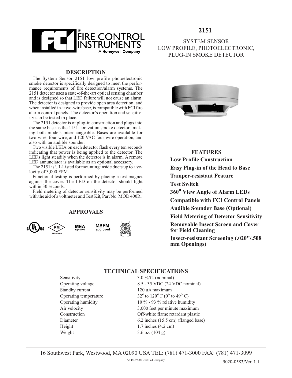 FCI Home Appliances 2151 User Manual | 2 pages