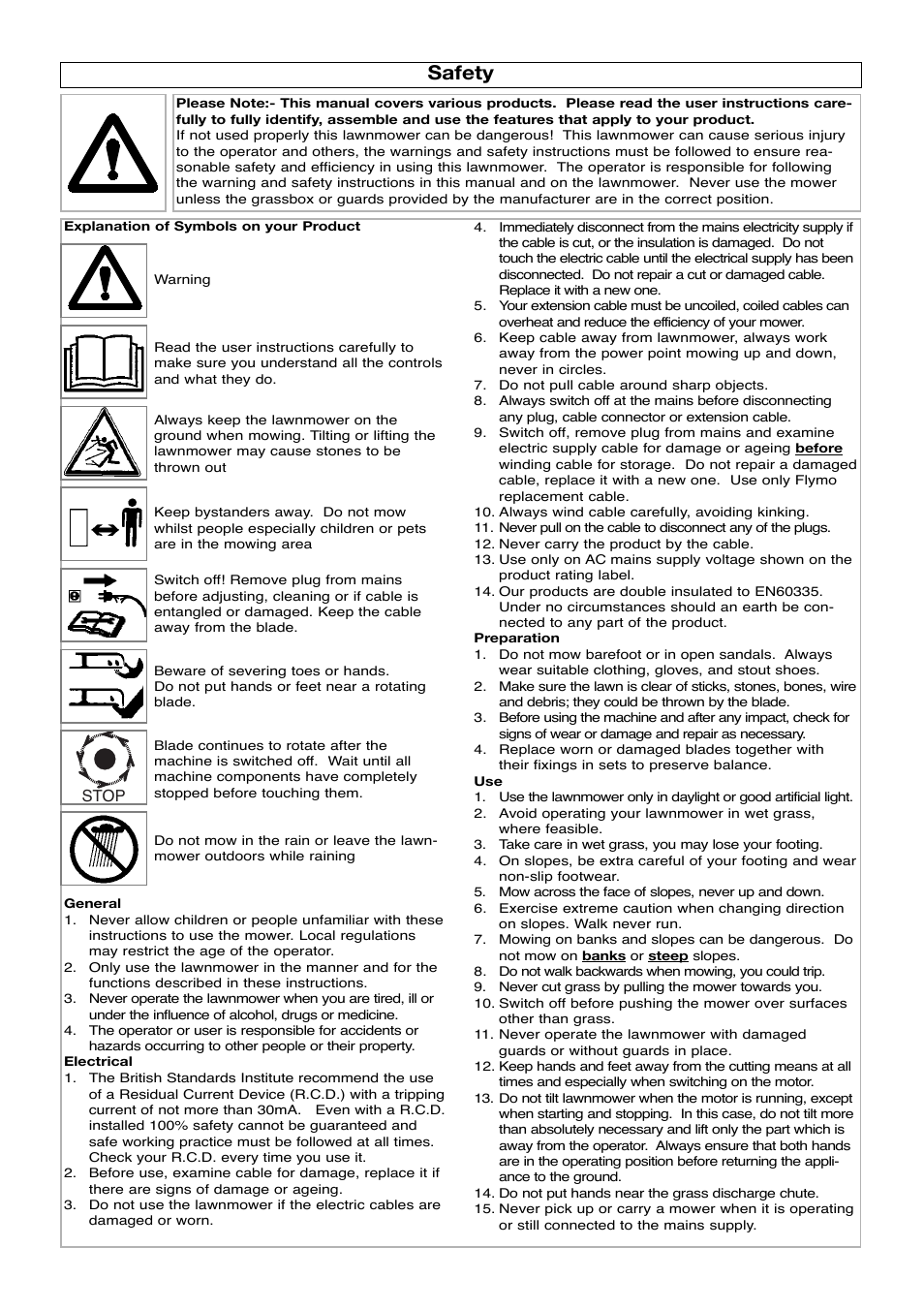 Safety | Flymo Venturer 370 RE420c User Manual | Page 2 / 8