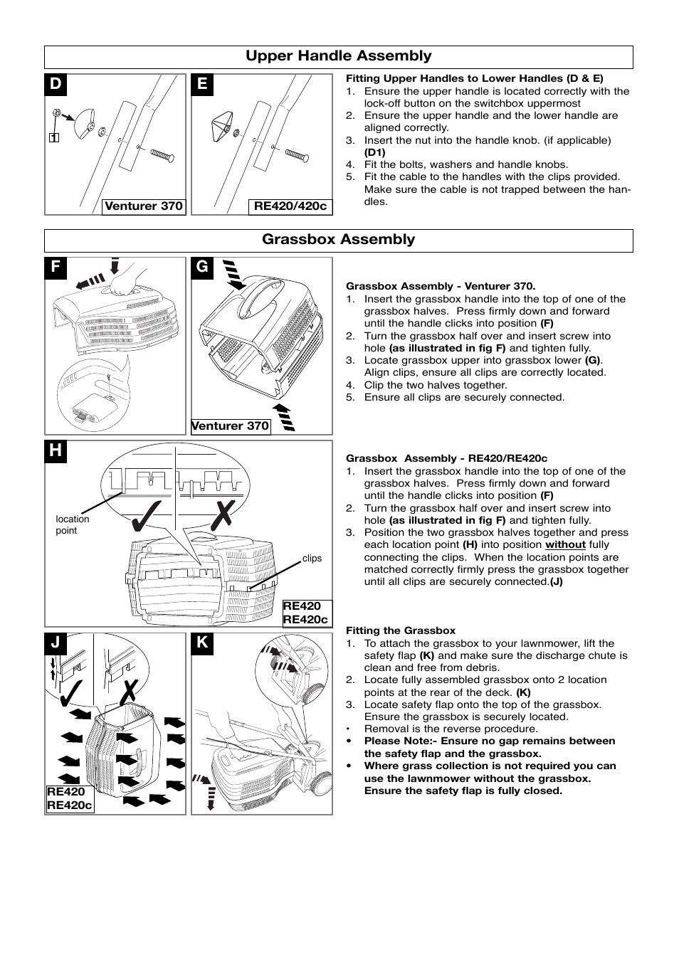 Upper handle assembly, Grassbox assembly | Flymo Venturer 370 RE420c User Manual | Page 4 / 8