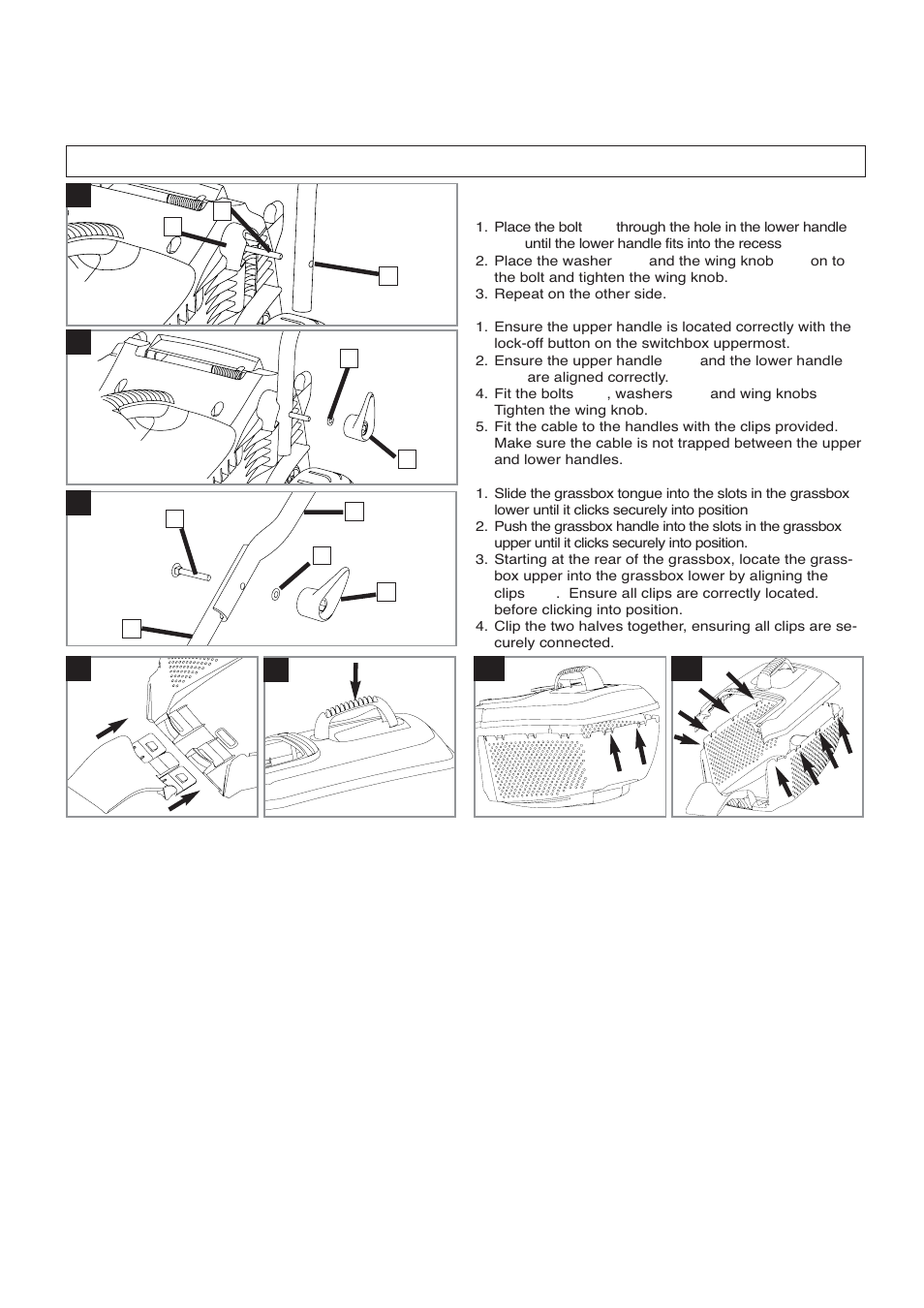 Assembly instructions b c d, Ef1 f2 | Flymo VENTURER 32 EM032 User Manual | Page 4 / 10