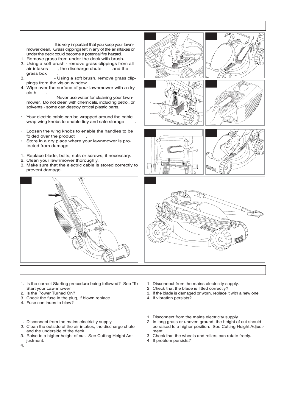 Fault finding hints, Caring for your lawnmower | Flymo VENTURER 32 EM032 User Manual | Page 8 / 10