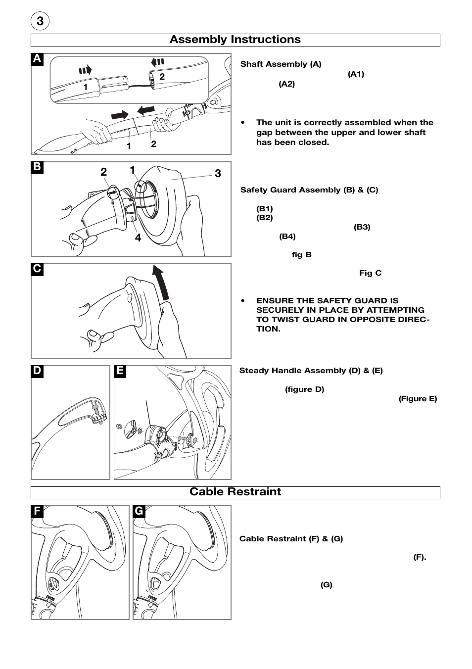Assembly instructions, Cb 2 1 4, Fg cable restraint 3 | Flymo Twist n Edge Trimmer User Manual | Page 4 / 8