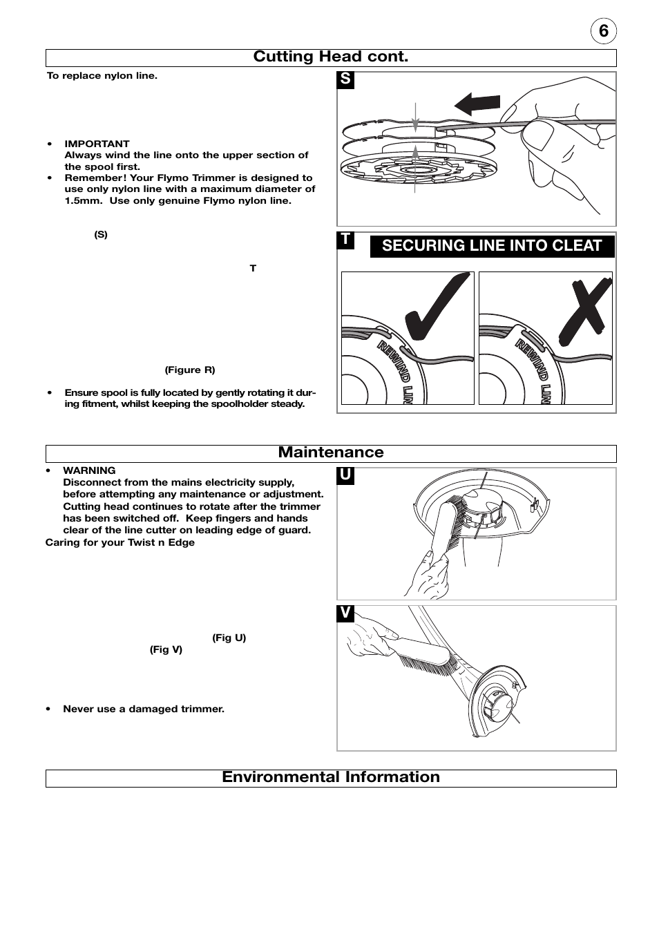 Uv s, Tsecuring line into cleat | Flymo Twist n Edge Trimmer User Manual | Page 7 / 8