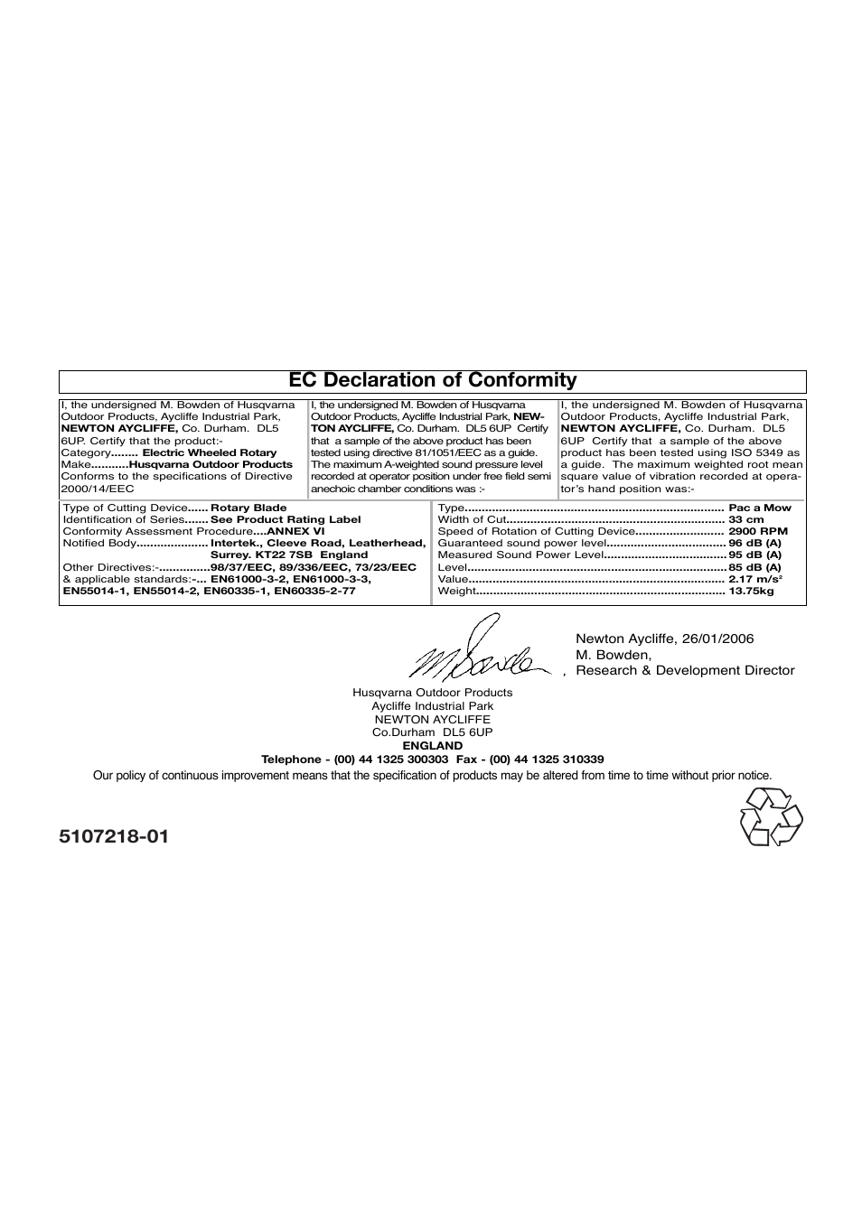 Ec declaration of conformity | Flymo Pac a Mow User Manual | Page 9 / 9