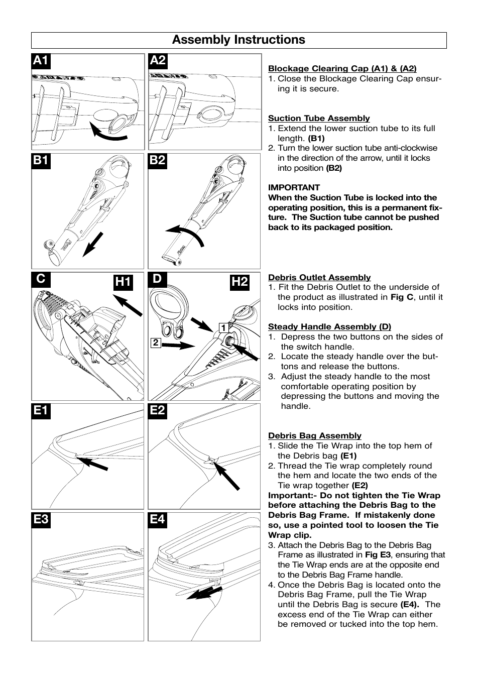 Assembly instructions, Assembly instructions b1 b2 c d | Flymo SCIROCCO 2500 User Manual | Page 4 / 8