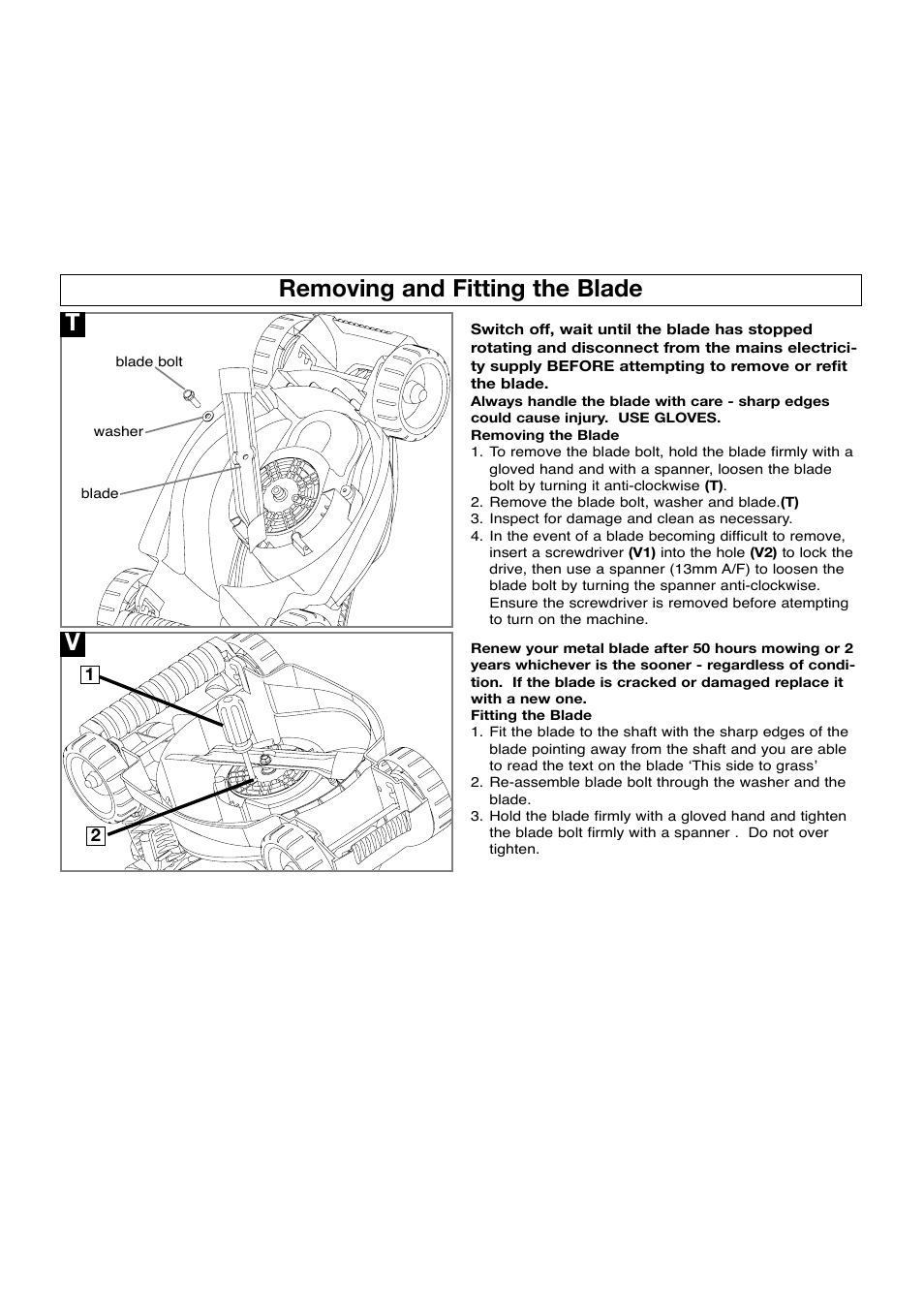 Removing and fitting the blade | Flymo VISIMO VM032 User Manual | Page 7 / 10