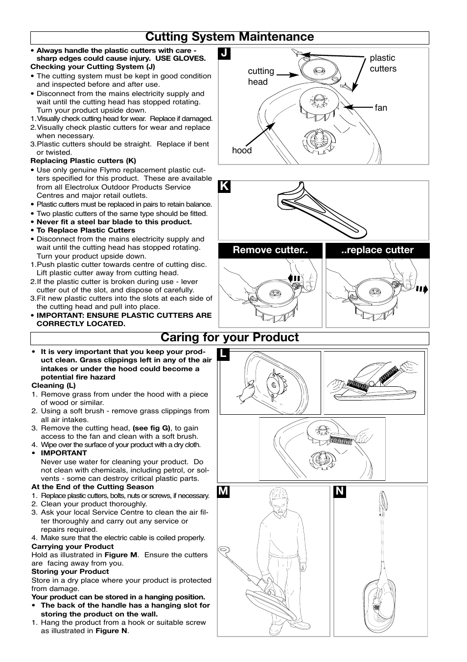Cutting system maintenance, Caring for your product, Remove cutter.. ..replace cutter | Flymo Electrolux Minimo User Manual | Page 6 / 8