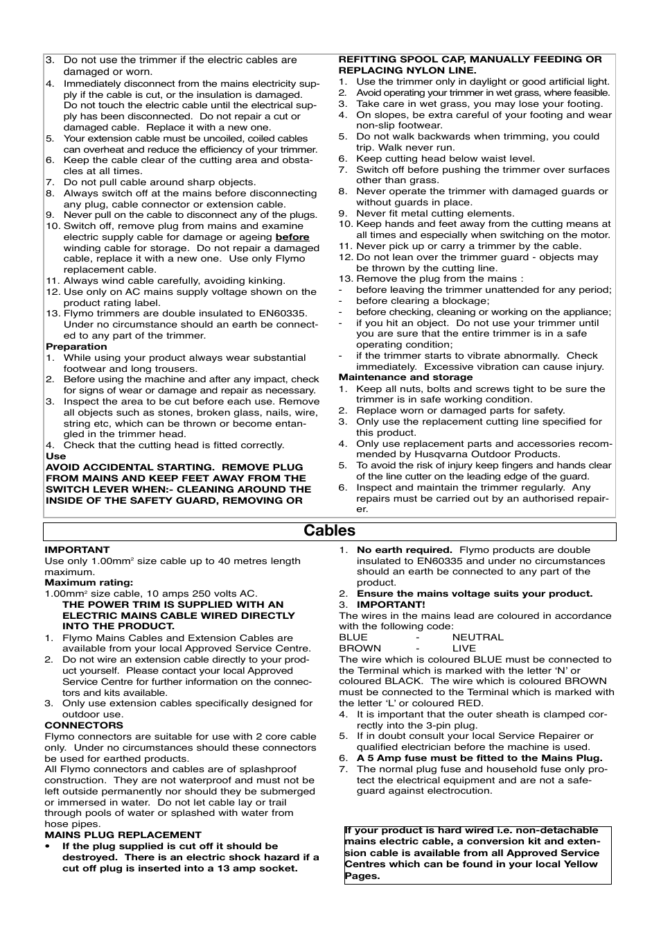 Cables | Flymo Power Trim Lawn Trimmer User Manual | Page 3 / 9