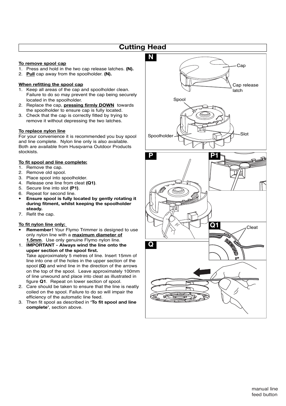 Cutting head, Np q, Q1 p1 | Flymo Power Trim Lawn Trimmer User Manual | Page 6 / 9