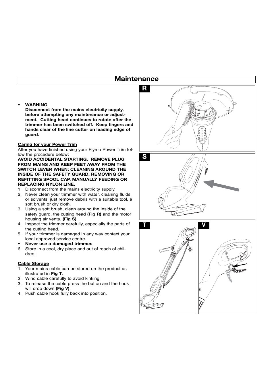 Maintenance, Maintenance s r | Flymo Power Trim Lawn Trimmer User Manual | Page 7 / 9