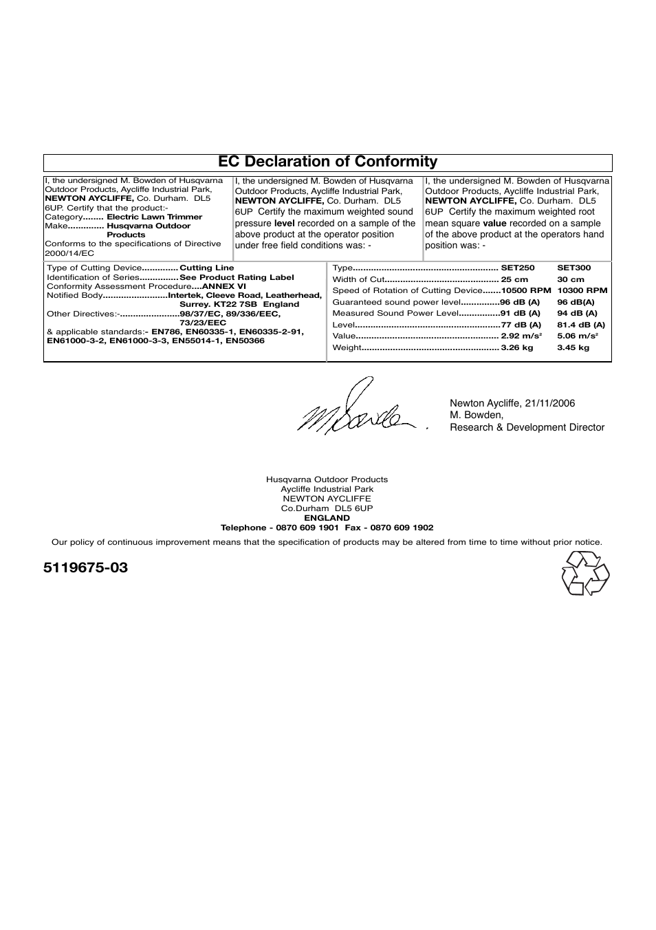 Ec declaration of conformity | Flymo Power Trim Lawn Trimmer User Manual | Page 9 / 9