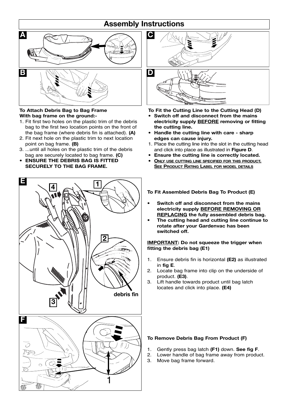 Assembly instructions, Da c b | Flymo Garden Vac User Manual | Page 4 / 8