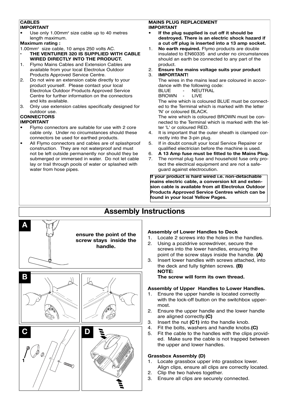 Assembly instructions, Bc d | Flymo 320 User Manual | Page 4 / 8