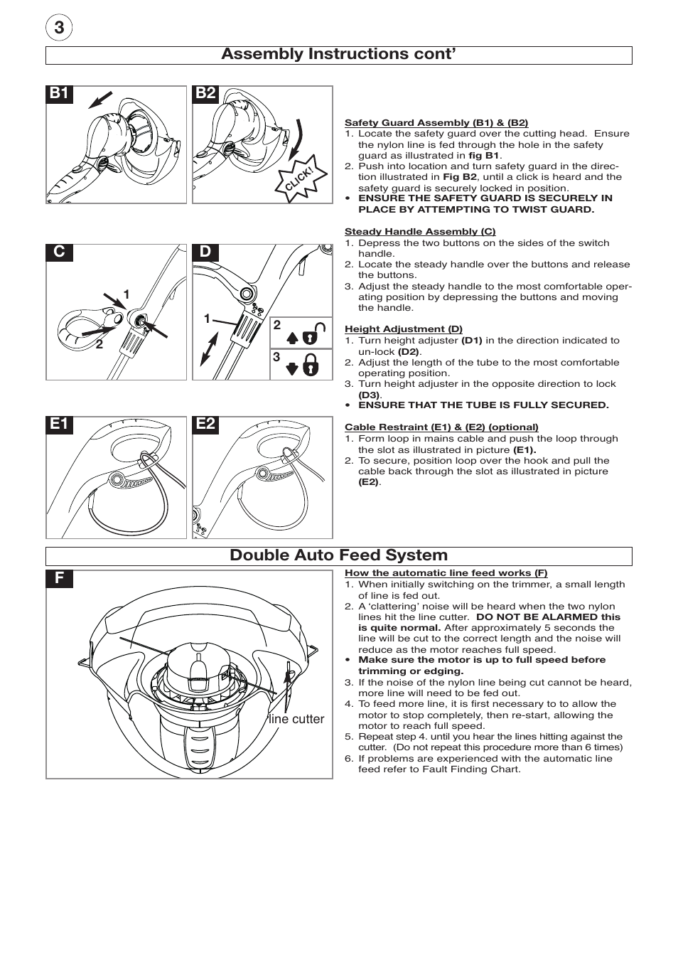 E1 e2 d, Line cutter | Flymo POWER TRIM 500 XT User Manual | Page 4 / 9