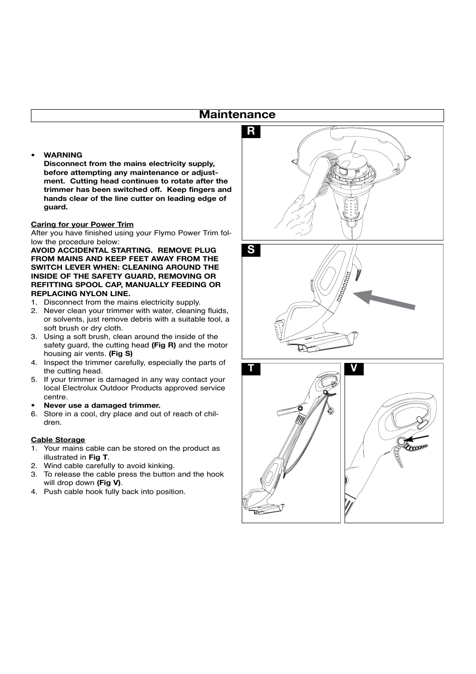 Maintenance, Maintenance s r | Flymo 511967501 User Manual | Page 7 / 9