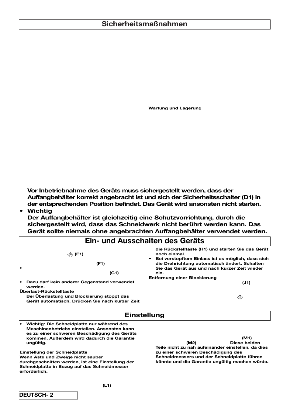 Ein- und ausschalten des geräts, Sicherheitsmaßnahmen, Einstellung | Flymo 510740403 User Manual | Page 10 / 72