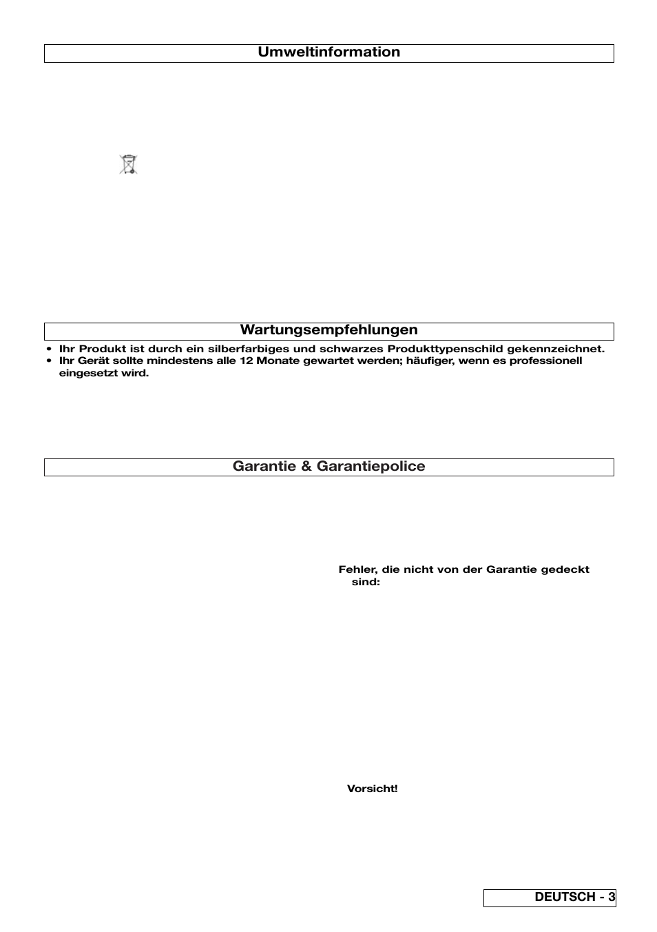 Garantie & garantiepolice, Umweltinformation, Wartungsempfehlungen | Deutsch - 3 | Flymo 510740403 User Manual | Page 11 / 72