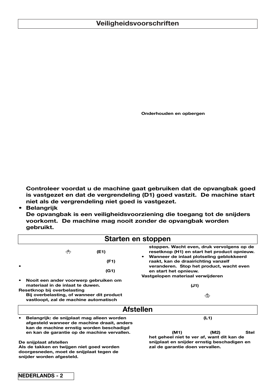 Starten en stoppen, Afstellen, Veiligheidsvoorschriften | Flymo 510740403 User Manual | Page 16 / 72