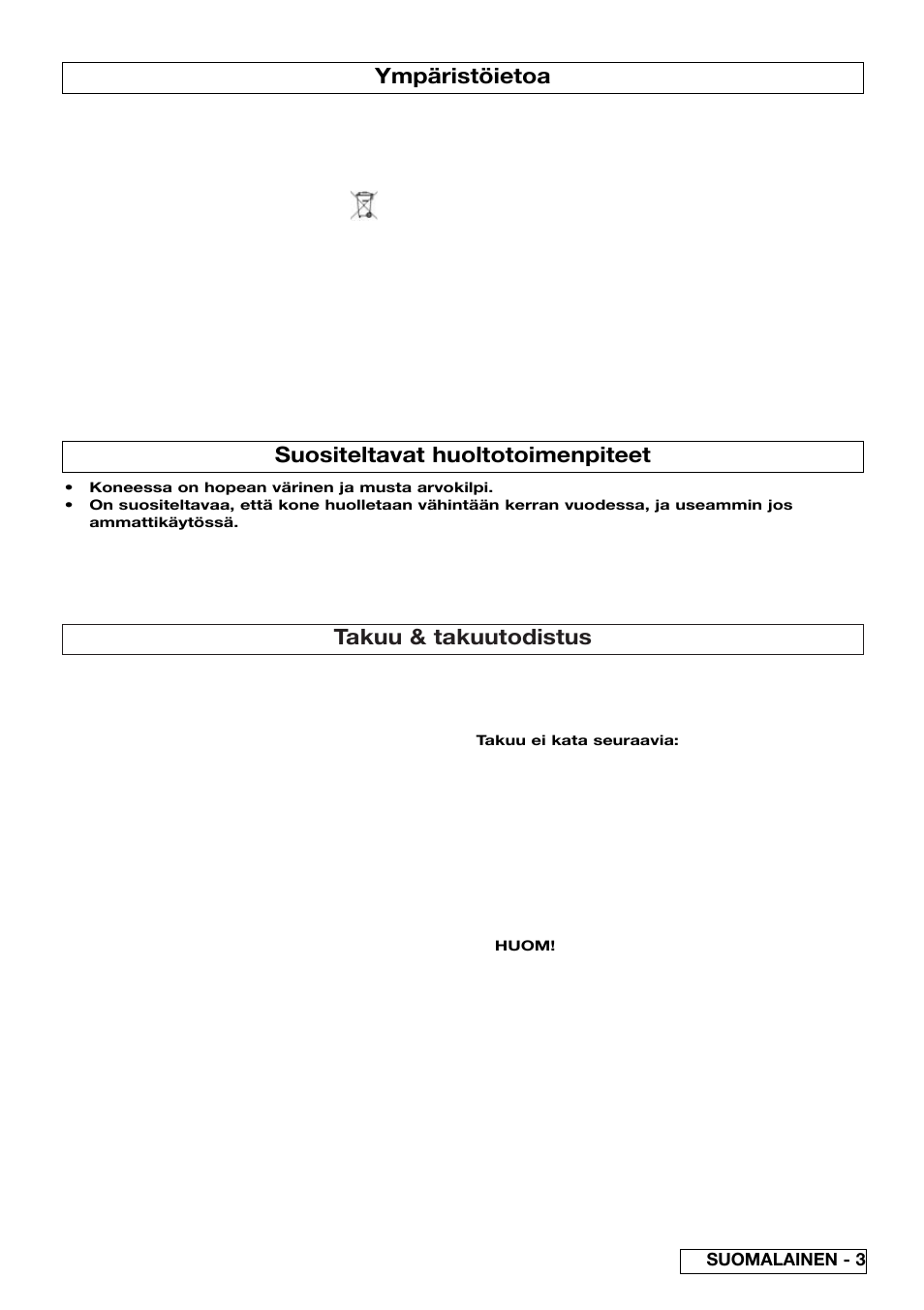 Takuu & takuutodistus, Ympäristöietoa, Suositeltavat huoltotoimenpiteet | Flymo 510740403 User Manual | Page 23 / 72