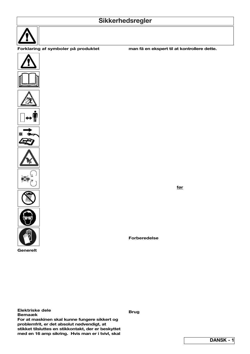 Sikkerhedsregler, Dansk - 1 | Flymo 510740403 User Manual | Page 27 / 72