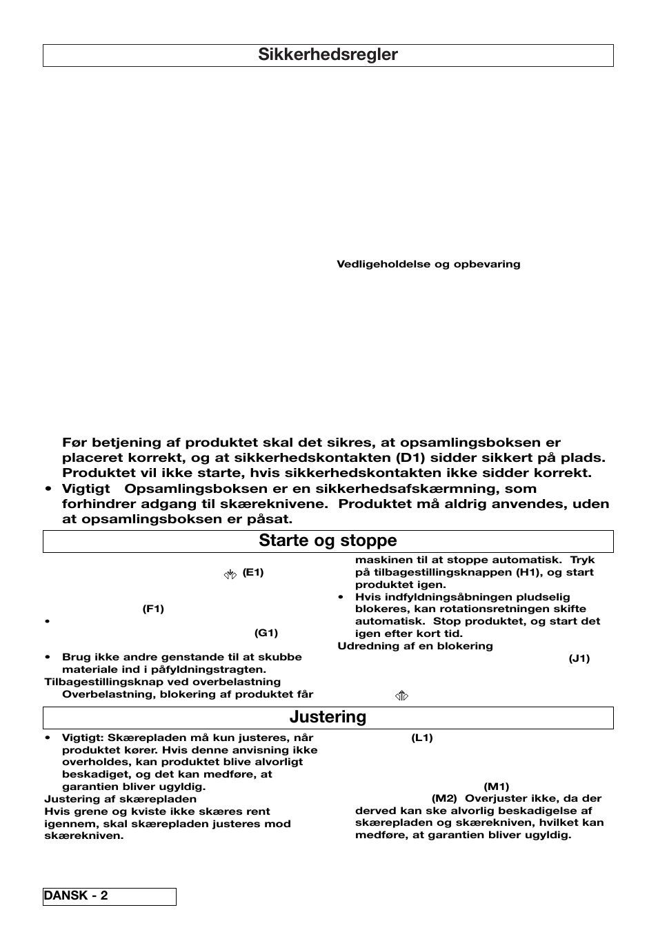 Sikkerhedsregler, Starte og stoppe, Justering | Dansk - 2 | Flymo 510740403 User Manual | Page 28 / 72