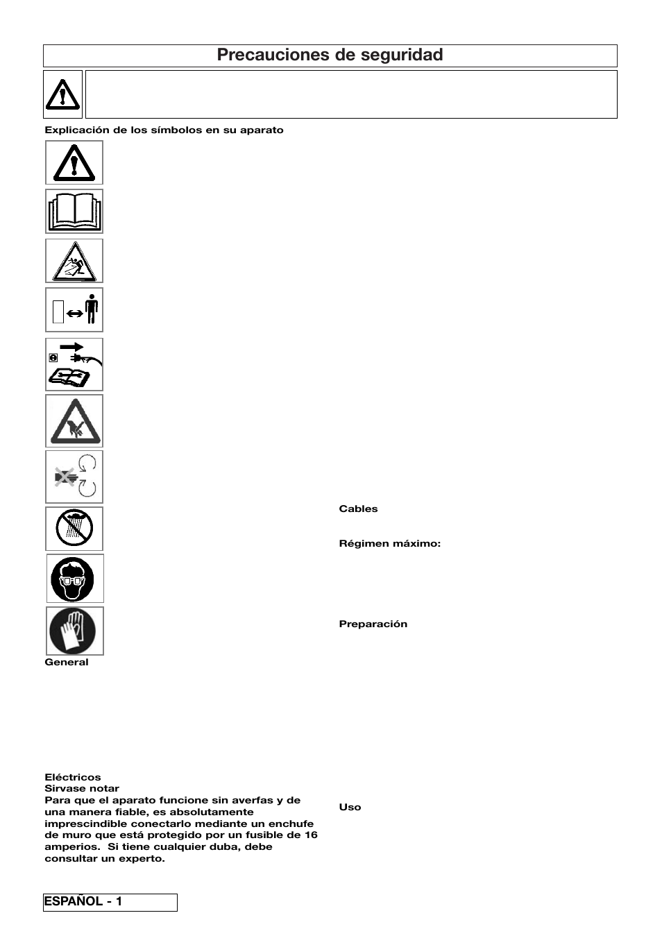 Precauciones de seguridad, Español - 1 | Flymo 510740403 User Manual | Page 30 / 72