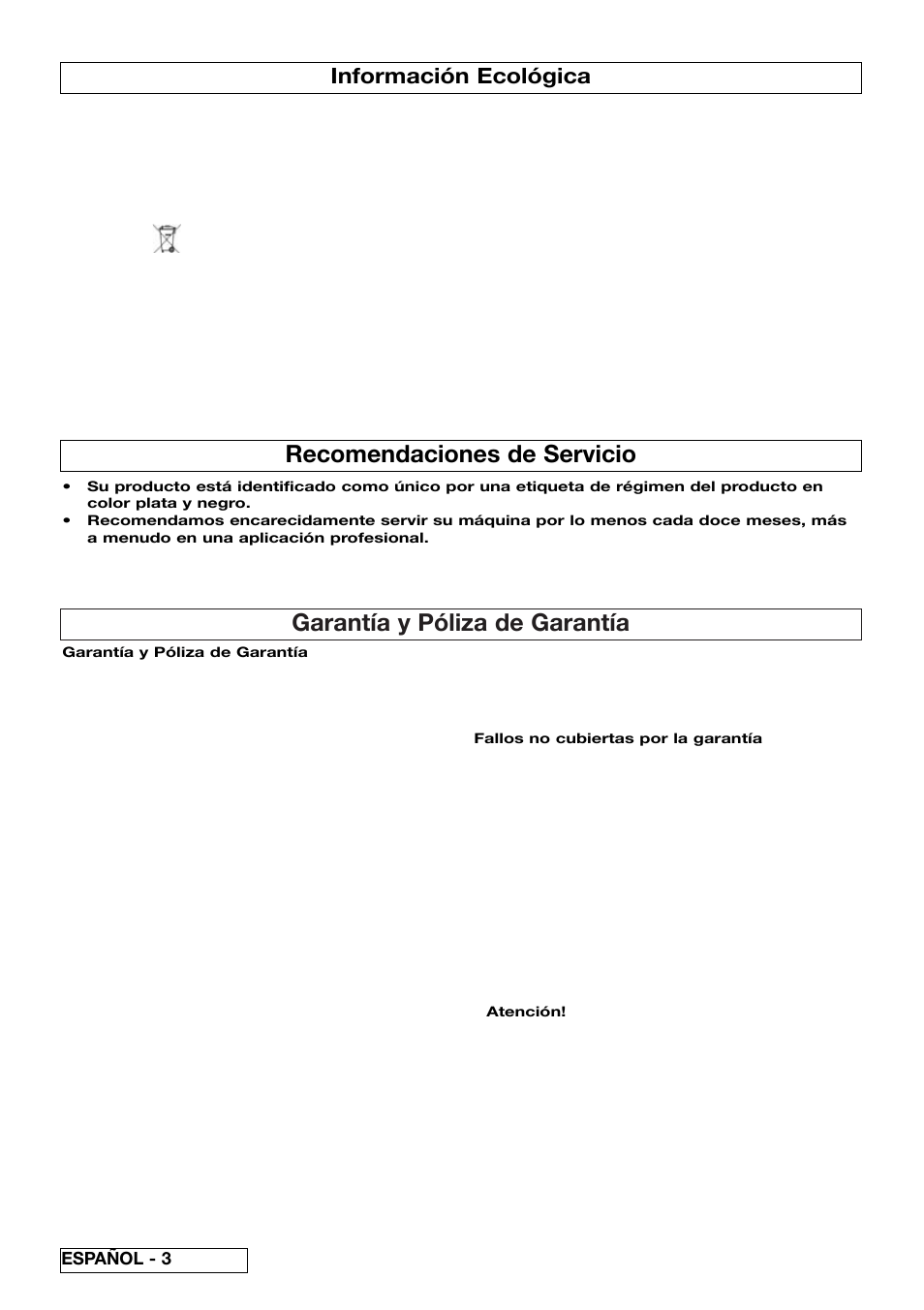 Garantía y póliza de garantía, Recomendaciones de servicio, Información ecológica | Flymo 510740403 User Manual | Page 32 / 72
