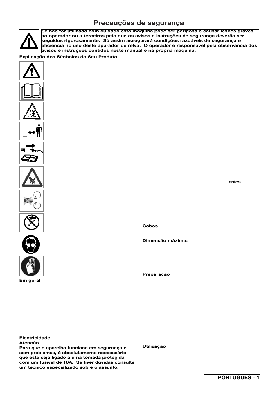 Precauções de segurança, Português - 1 | Flymo 510740403 User Manual | Page 33 / 72