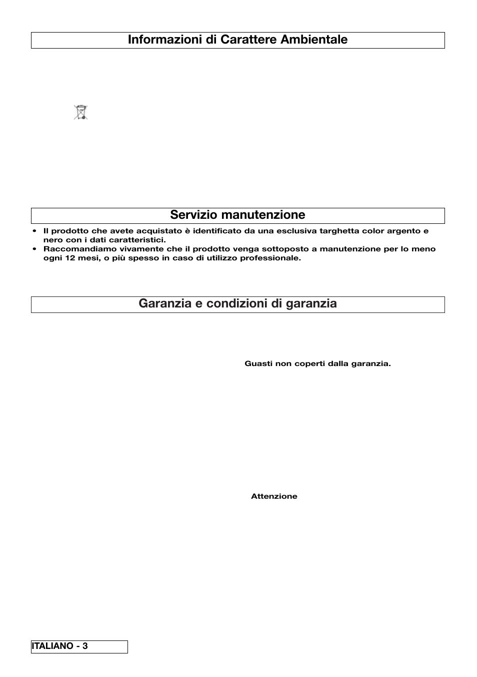 Garanzia e condizioni di garanzia, Informazioni di carattere ambientale, Servizio manutenzione | Flymo 510740403 User Manual | Page 38 / 72