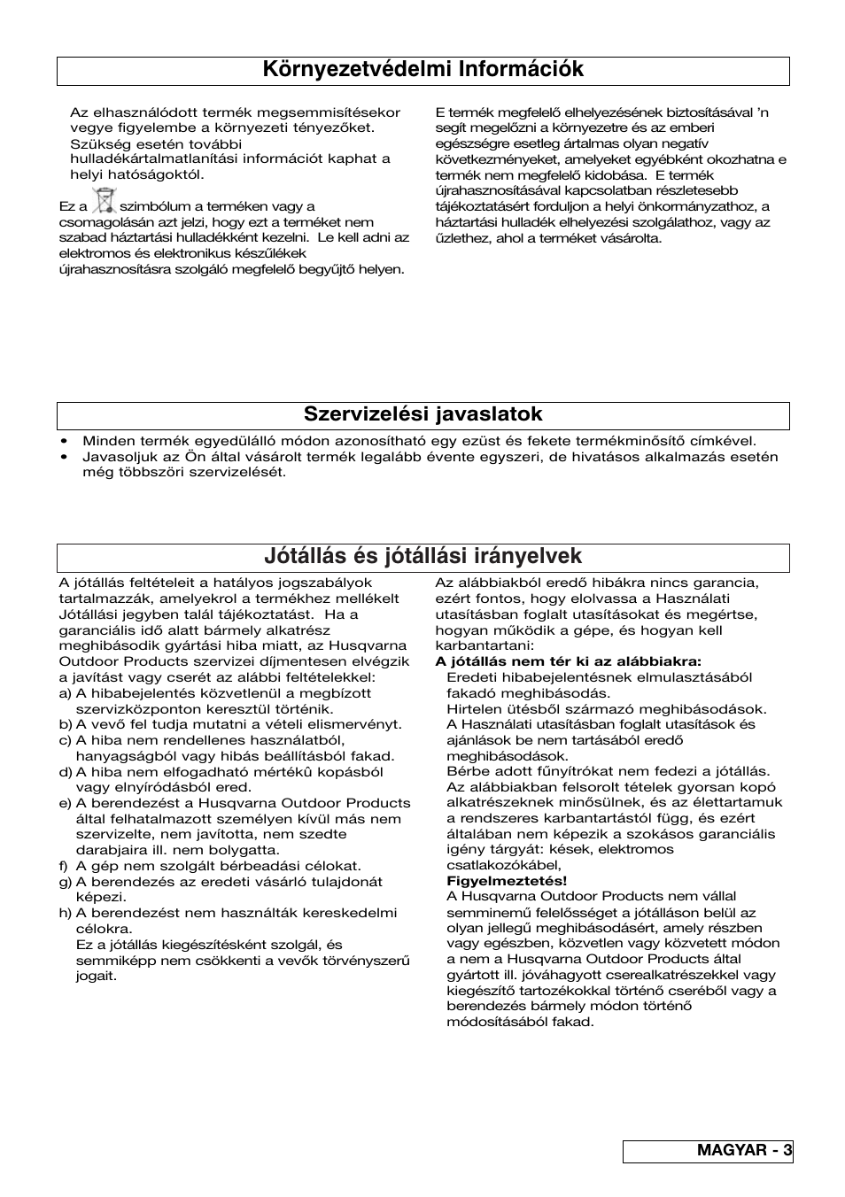 Jótállás és jótállási irányelvek, Környezetvédelmi információk, Szervizelési javaslatok | Flymo 510740403 User Manual | Page 41 / 72