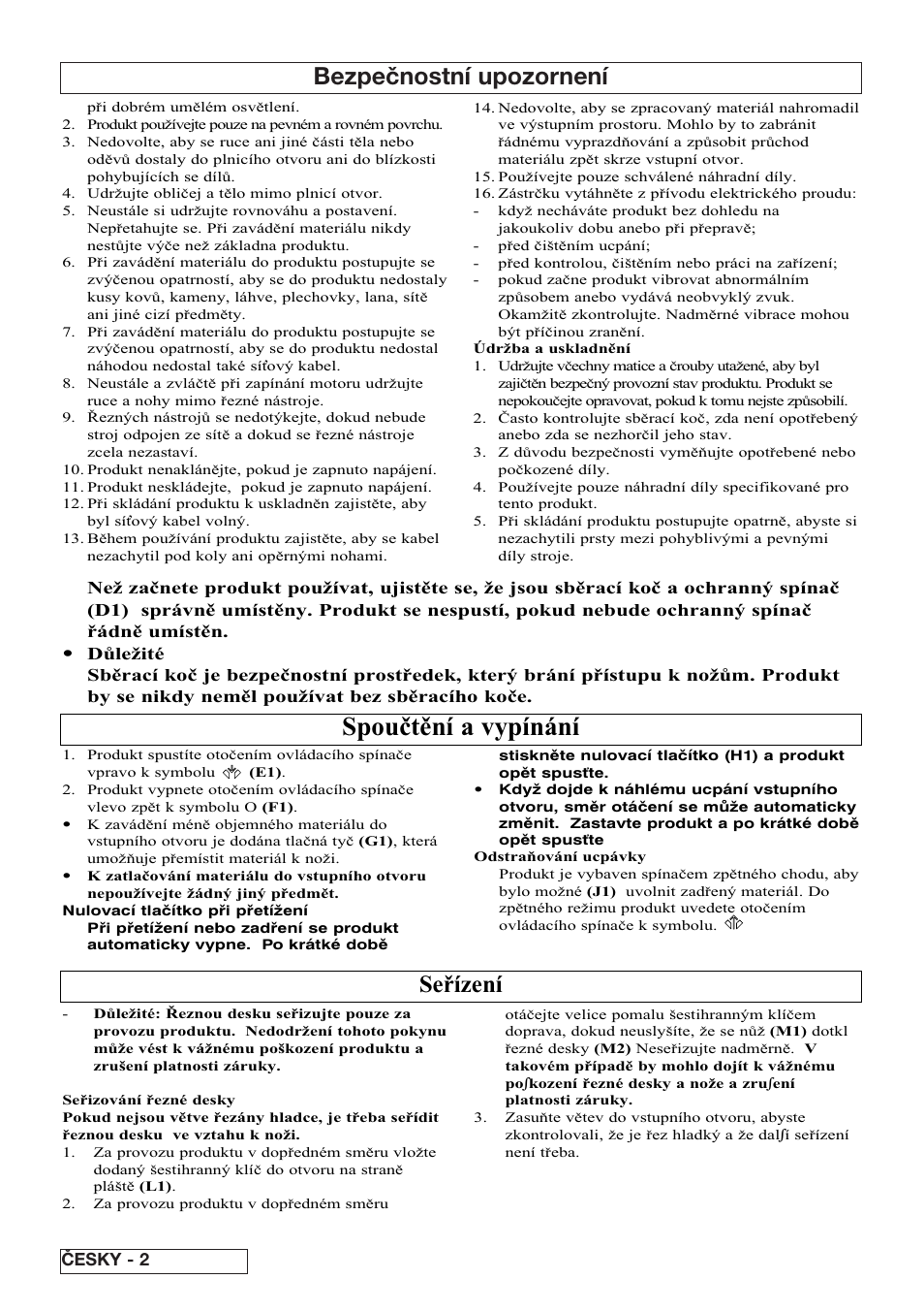 Spouïtêní a vypínání, Bezpečnostní upozornení, Se¡ízení | Flymo 510740403 User Manual | Page 46 / 72