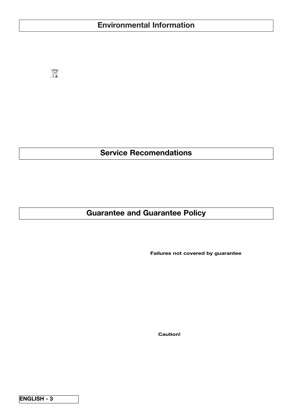 Environmental information, Guarantee and guarantee policy, Service recomendations | Flymo 510740403 User Manual | Page 8 / 72