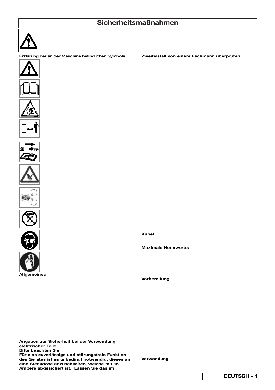 Sicherheitsmaßnahmen, Deutsch - 1 | Flymo 510740403 User Manual | Page 9 / 72