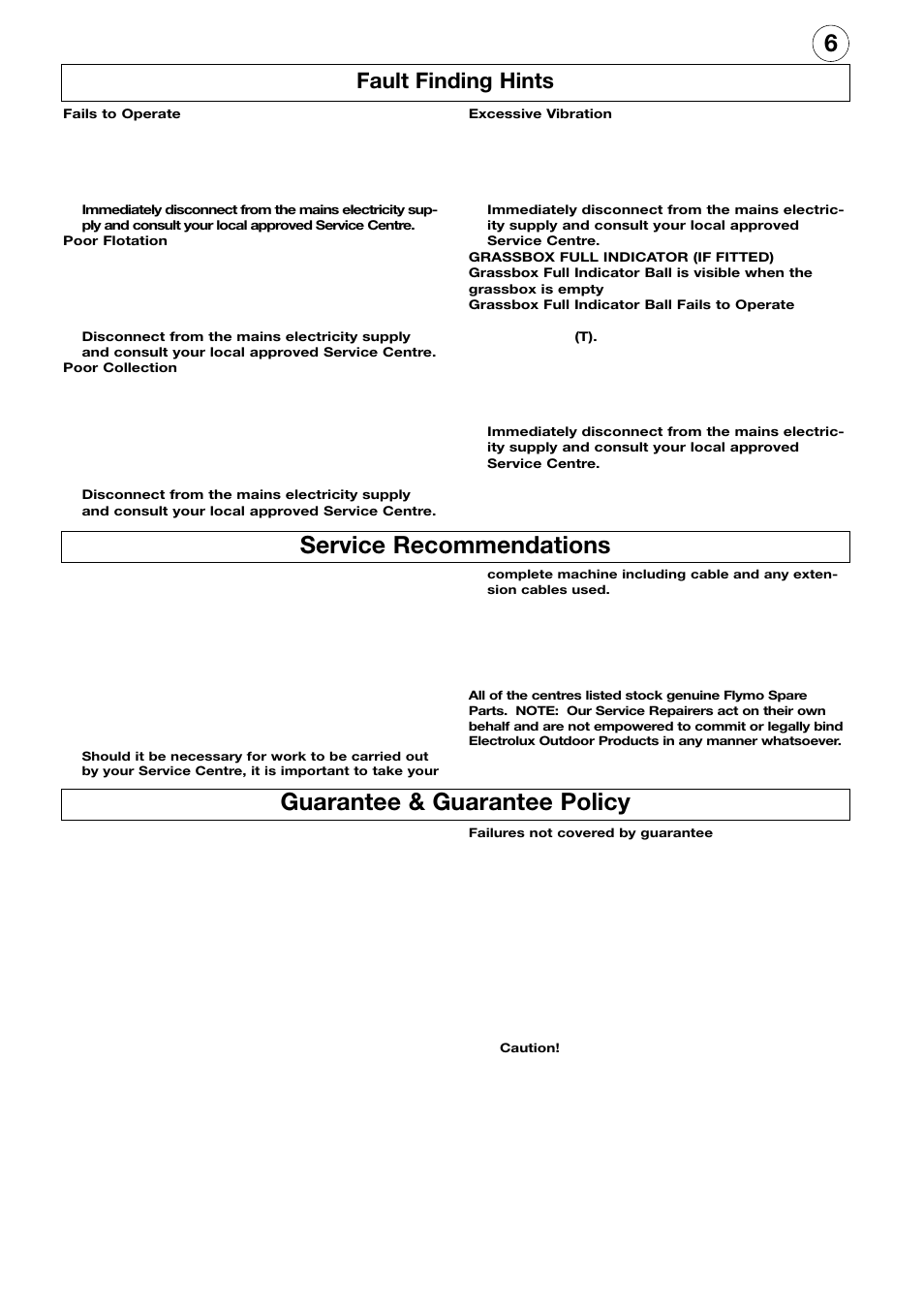 Fault finding hints | Flymo Electrolux Hover Compact User Manual | Page 7 / 8