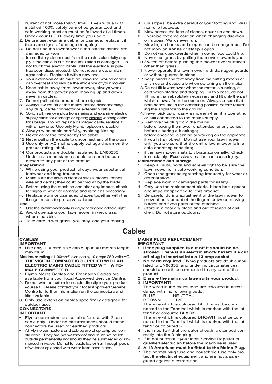 Cables | Flymo VISION COMPACT 330 User Manual | Page 3 / 9