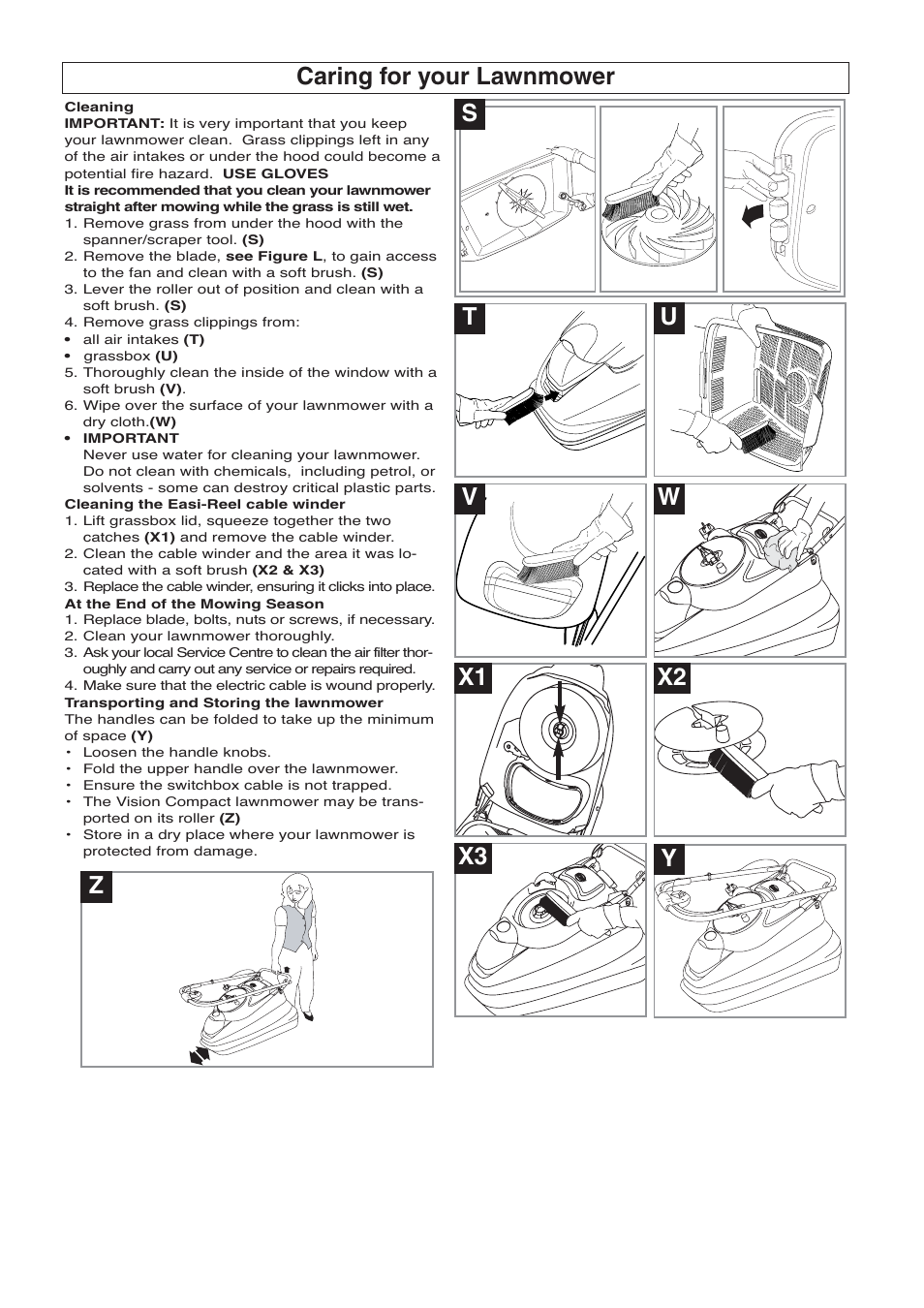 Caring for your lawnmower | Flymo VISION COMPACT 330 User Manual | Page 7 / 9