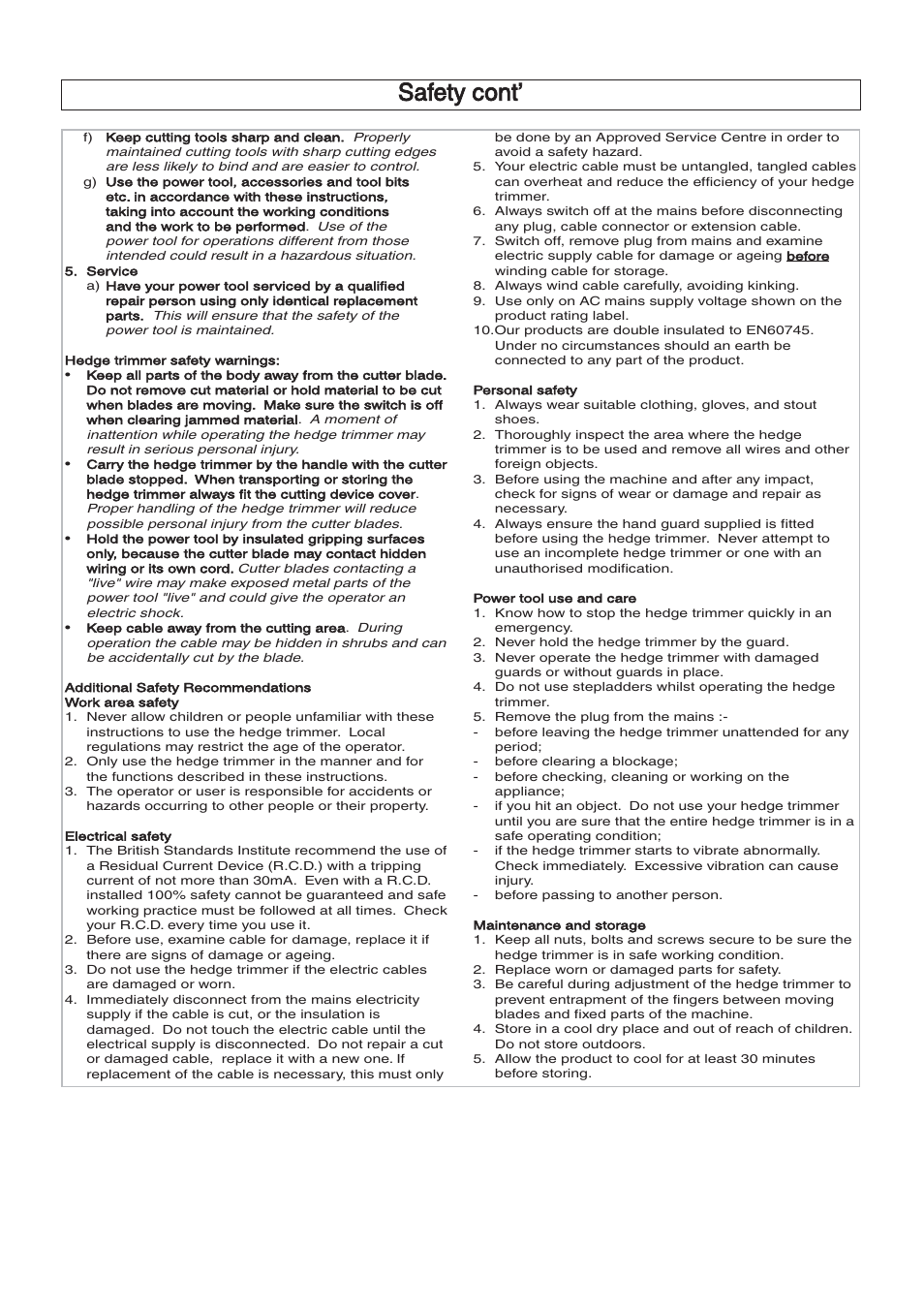 Safety cont | Flymo EasiCut 510 User Manual | Page 4 / 9