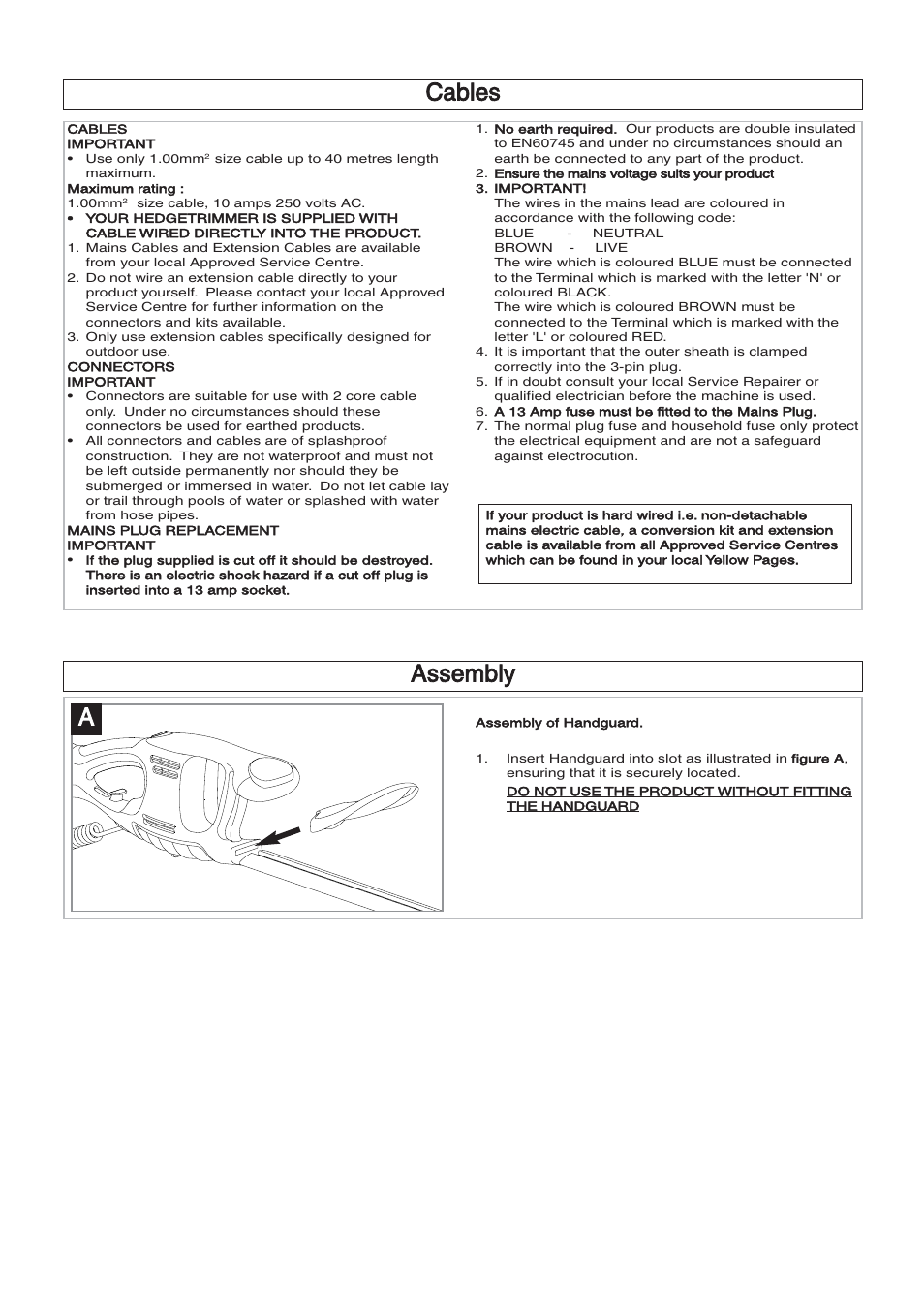 Cables, Assembly, Assembly a cables | Flymo EasiCut 510 User Manual | Page 5 / 9