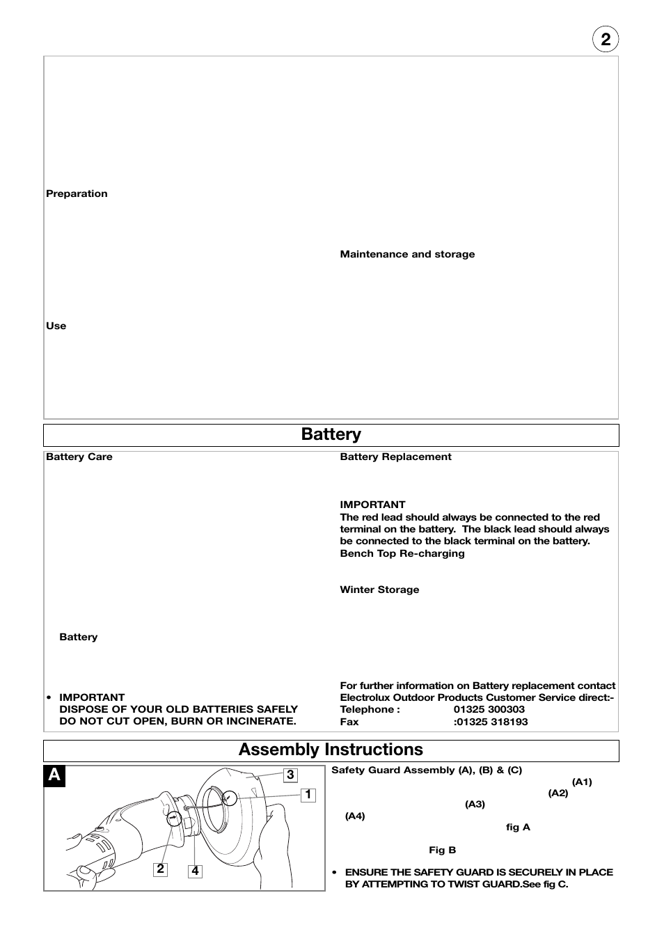 Battery assembly instructions | Flymo Electrolux CT250 User Manual | Page 3 / 8