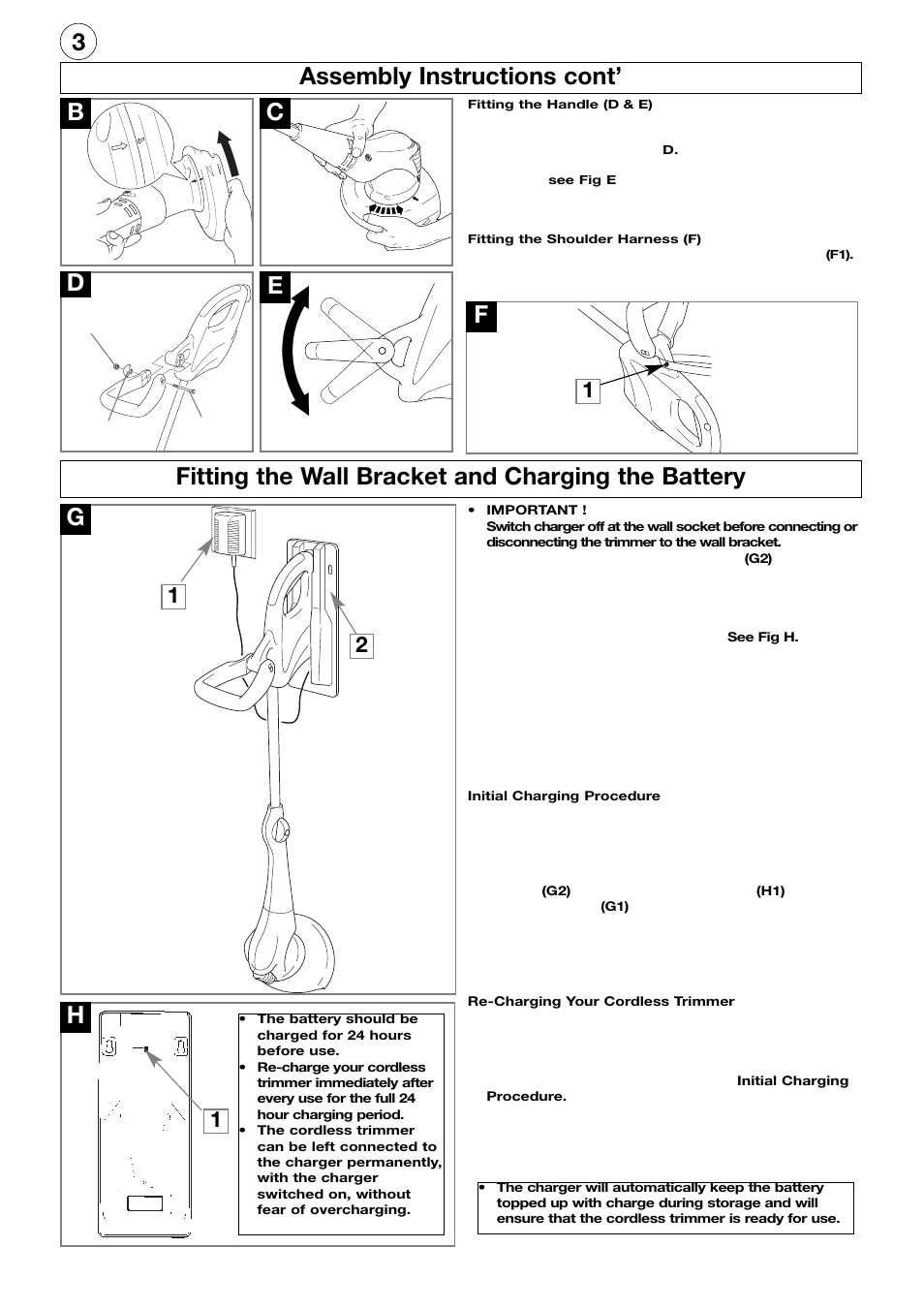 3assembly instructions cont, Bc f d e | Flymo Electrolux CT250 User Manual | Page 4 / 8