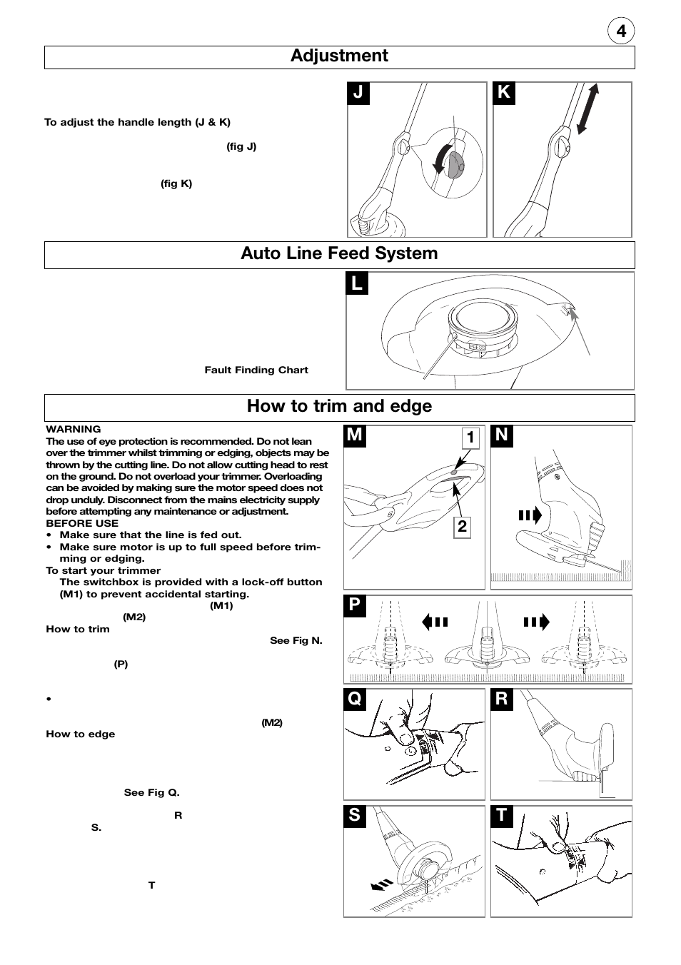 4adjustment, Auto line feed system, How to trim and edge | Pr q t s, Line cutter | Flymo Electrolux CT250 User Manual | Page 5 / 8