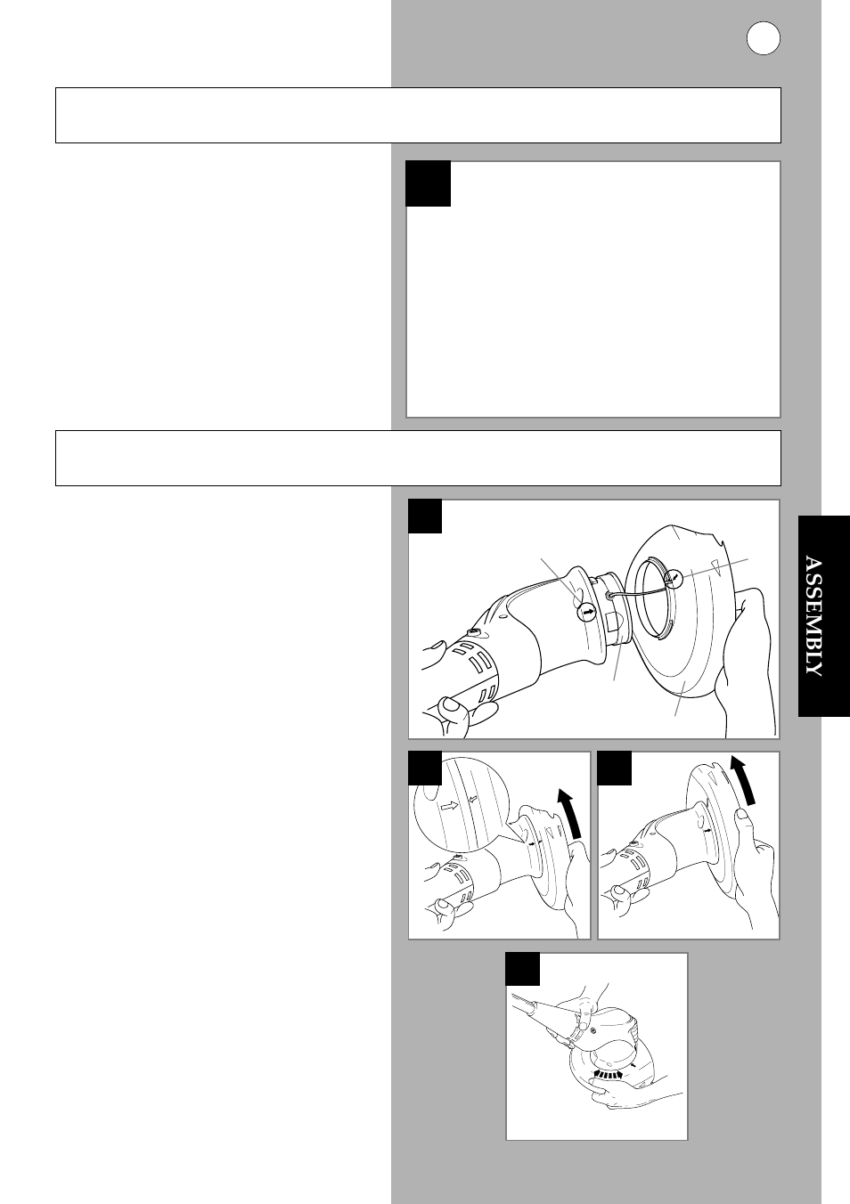 Assembl y, Product rating label b assembly instructions, Cd e f | Flymo Cordless Multi-Trim MCT250 User Manual | Page 6 / 15