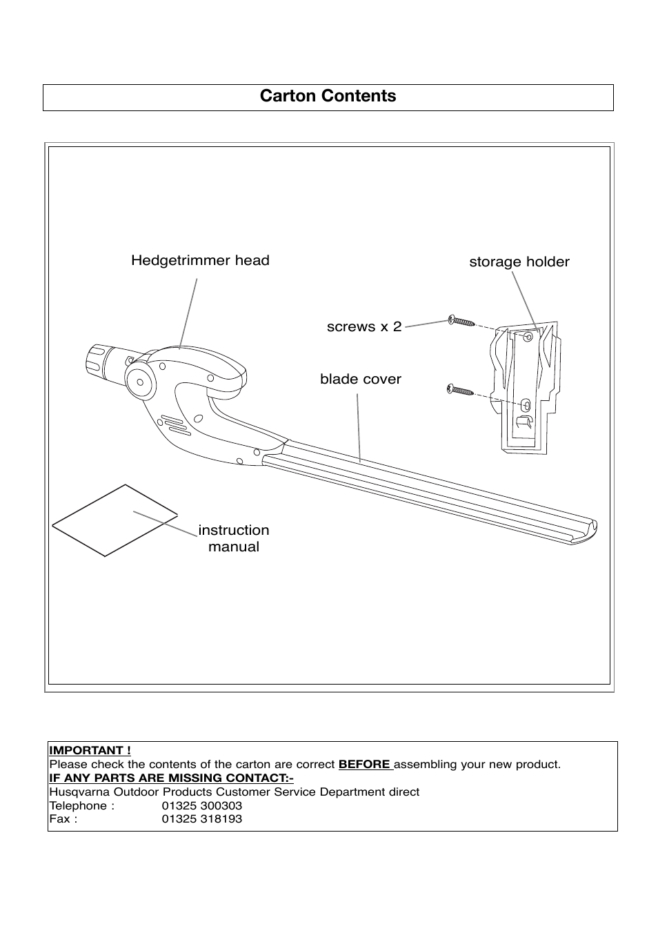 Carton contents | Flymo Sabre Cut User Manual | Page 2 / 8