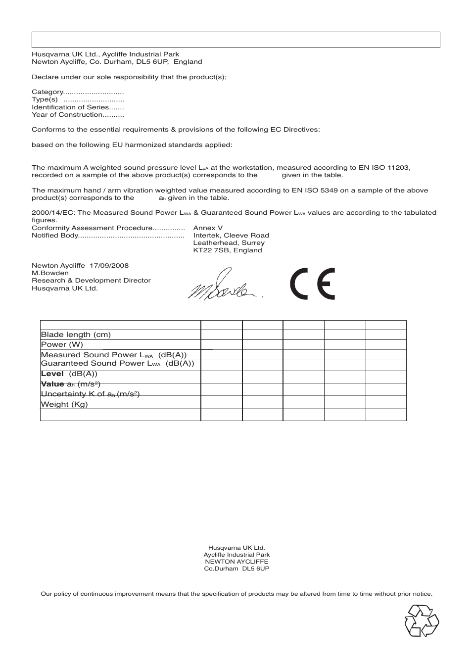 Ec declaration of conformity | Flymo EasiCut 600XT User Manual | Page 9 / 9