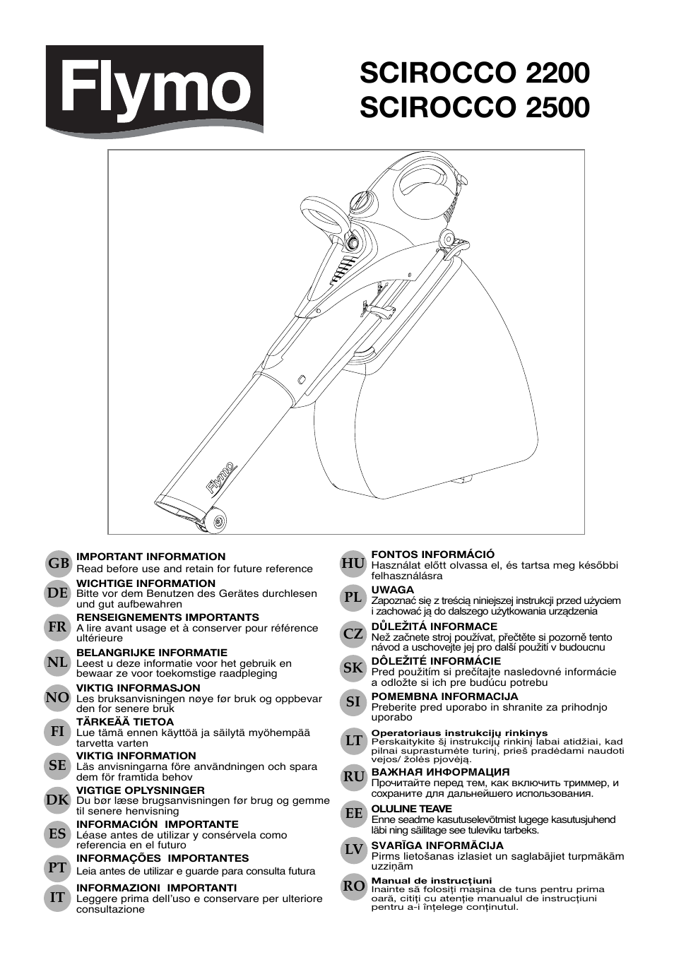 Flymo SCIROCCO 2200 User Manual | 52 pages