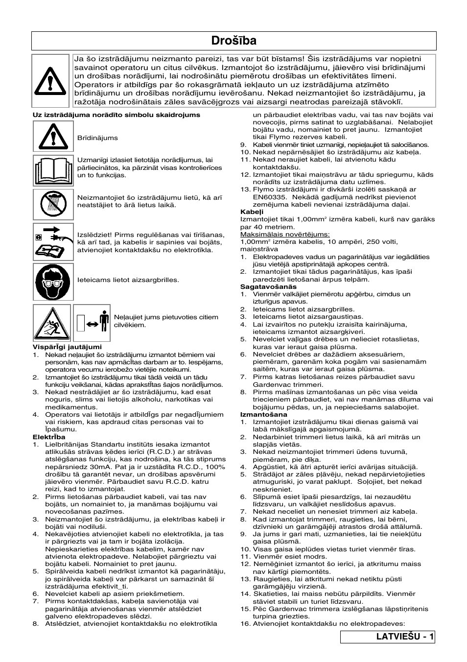 Dro|œba, Latvie{u - 1 | Flymo SCIROCCO 2200 User Manual | Page 45 / 52