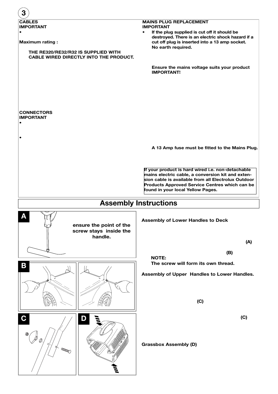 Assembly instructions, Bc d | Flymo R32 User Manual | Page 4 / 8
