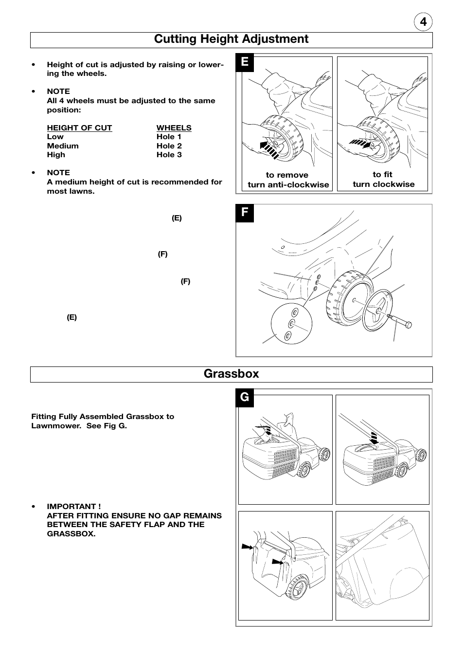 4cutting height adjustment, Egrassbox | Flymo R32 User Manual | Page 5 / 8
