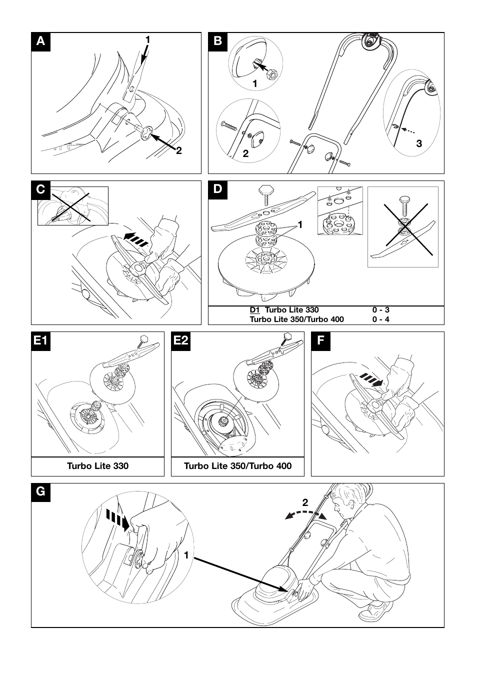 E1 e2 | Flymo TURBO LITE 400 User Manual | Page 3 / 9